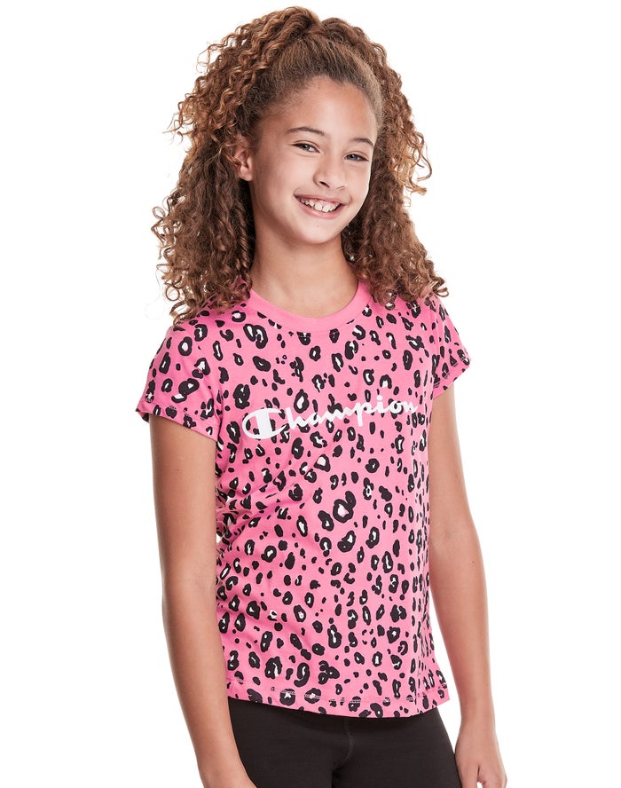 Tricou Champion Classic Graphic Leopard Print Fete Roz/Negrii - Romania CZVHPMJ-75